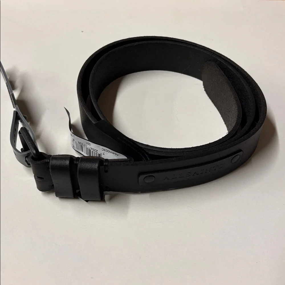AllSaints Logo Overlay Leather Black Belt